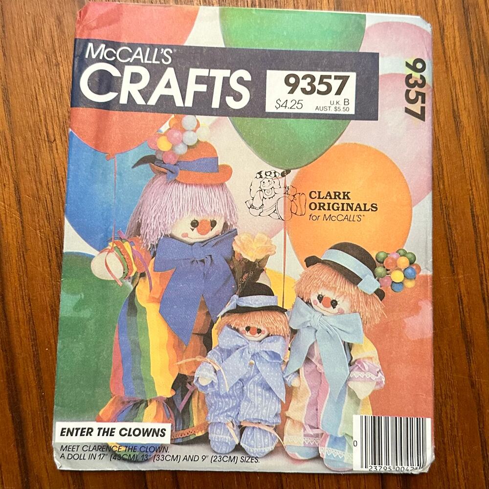 UNCUT McCall's Pattern 9357 Clarence the Clown